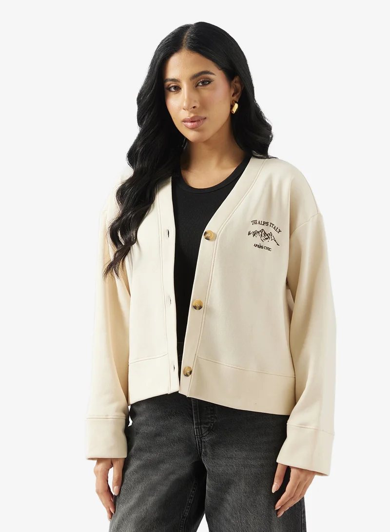 V-Neck Brushed Sweat Cardigan Beige