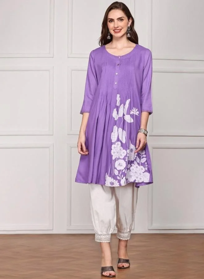 Women's Rayon Printed Straight Kurta Medium Magenta