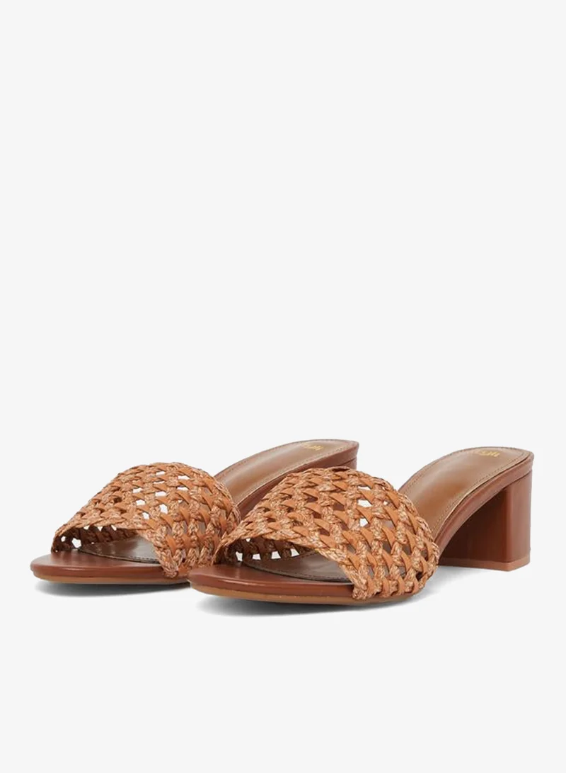 Woven Strap Low Heel Sandals Brown