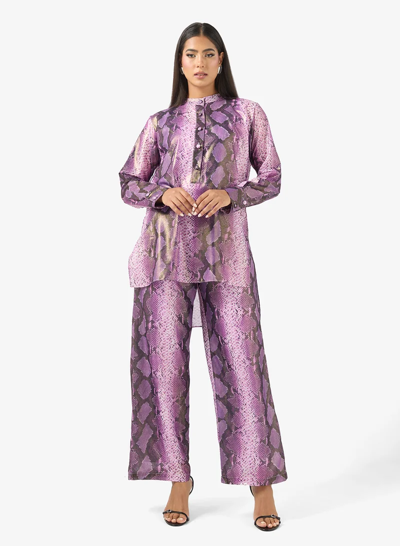 Printed Round Neck Set Amethyst