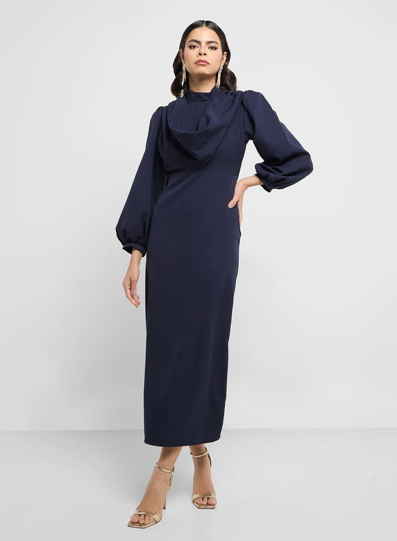 Cowl Neck Maxi Dress Deep Navy Blue