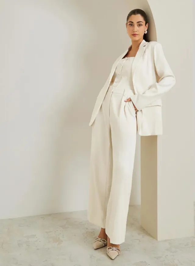 Off-White Fold Pleat Wide Leg Trousers Beige – image 4