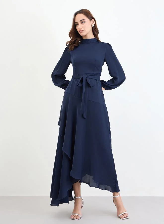 Long Sleeve A-Line Maxi Dress Deep Navy Blue