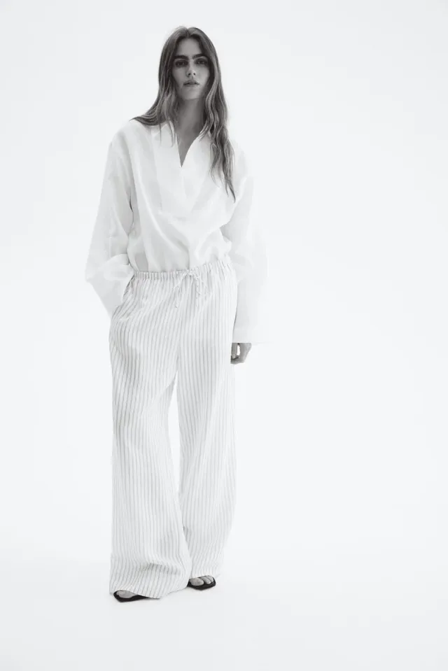 Wide Leg Drawstring Trousers White