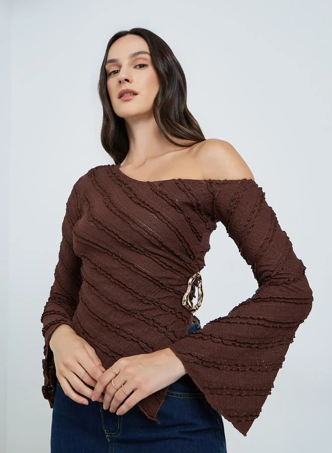 Textured One-Shoulder Top Brown