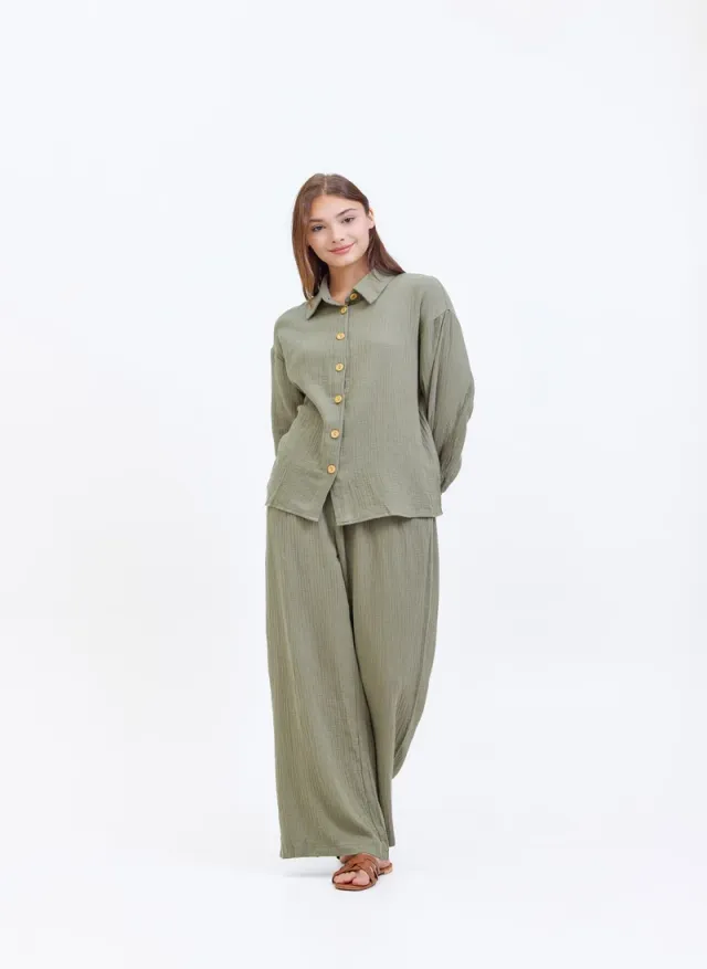Textured Muslin Suit Olive Green – image 4