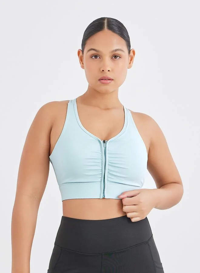 Peep Front Zip Up Racerback Sports Bra Green