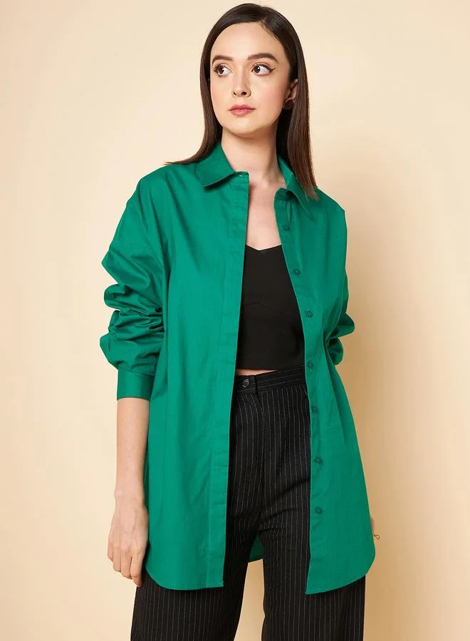 Women's Cotton Solid Button Down Shirt Green