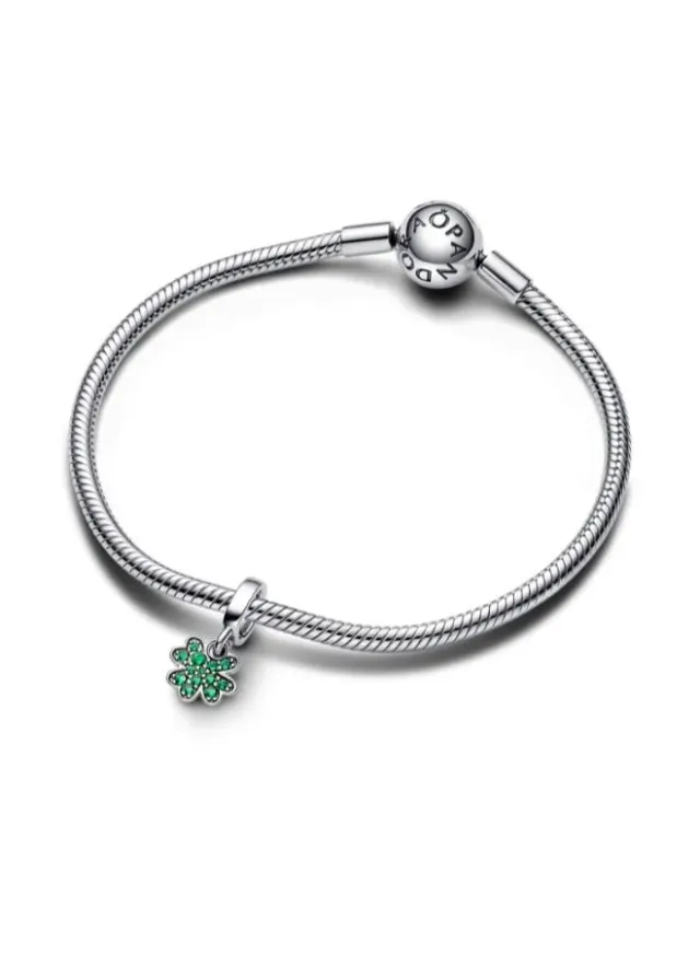 Sterling Silver Four Leaf Clover Dangle Charm with Cubic Zirconia – image 3