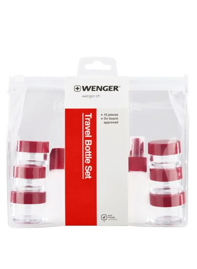10-Piece Travel Toiletry Bottle Set, 30ml, Transparent, Red Caps, Zipper Closure – image 2