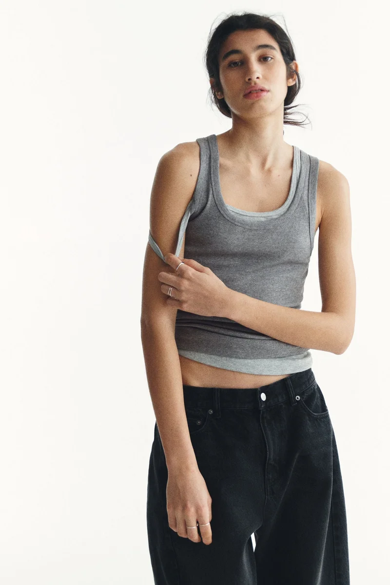 Ribbed Vest Top Gray