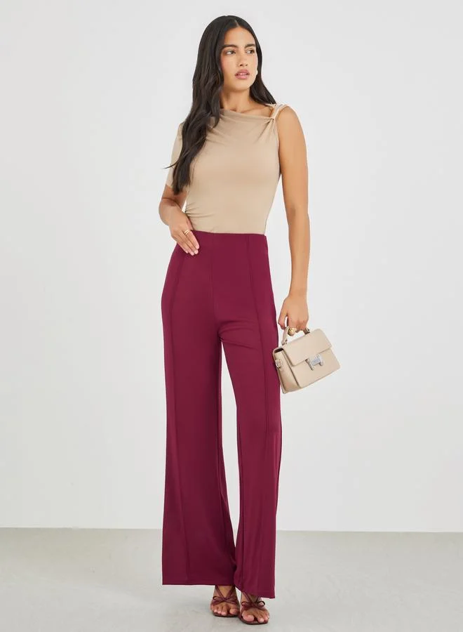 High Rise Pintuck Wide Leg Pants Burgundy
