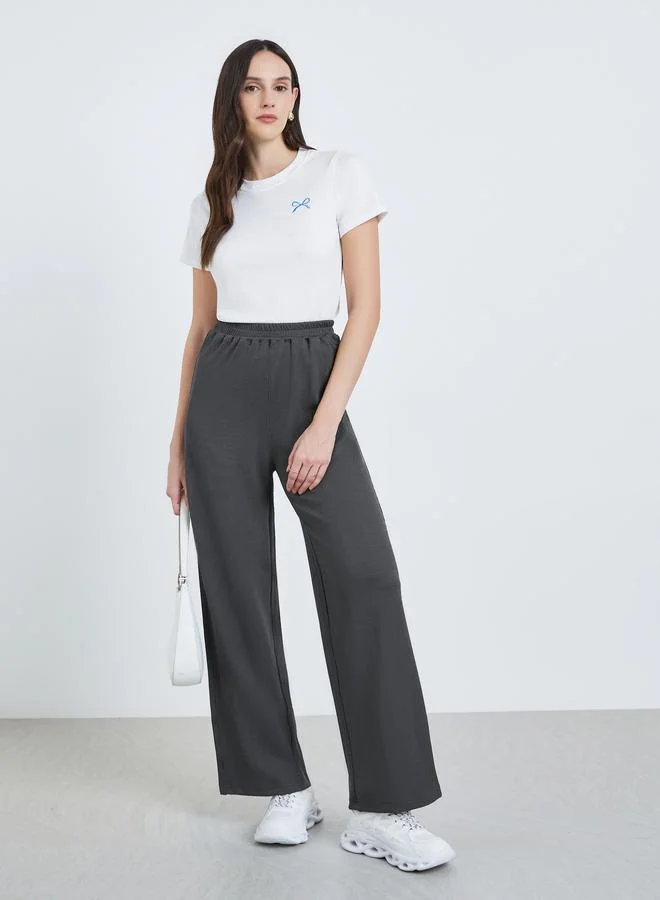 Women's Ribbed Wide Leg Pants Charcoal
