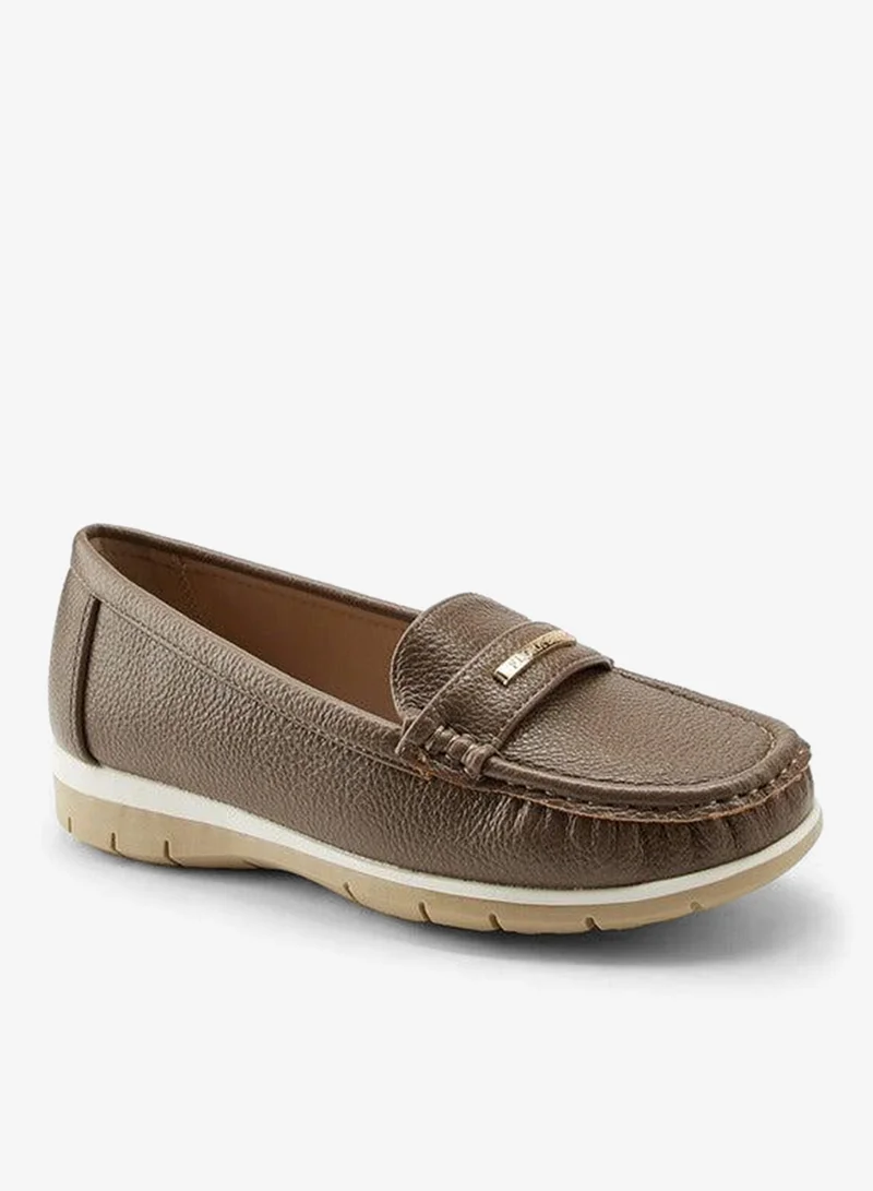 Textured Metal Accent Loafers Taupe