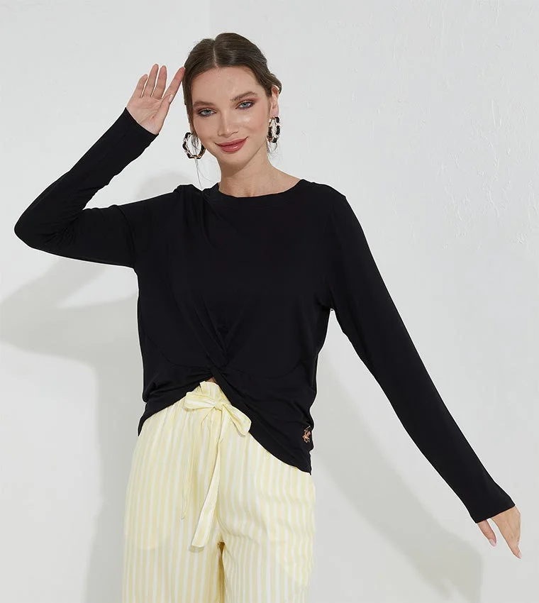 Beverly Hills Polo Club Front Knot Top Black
