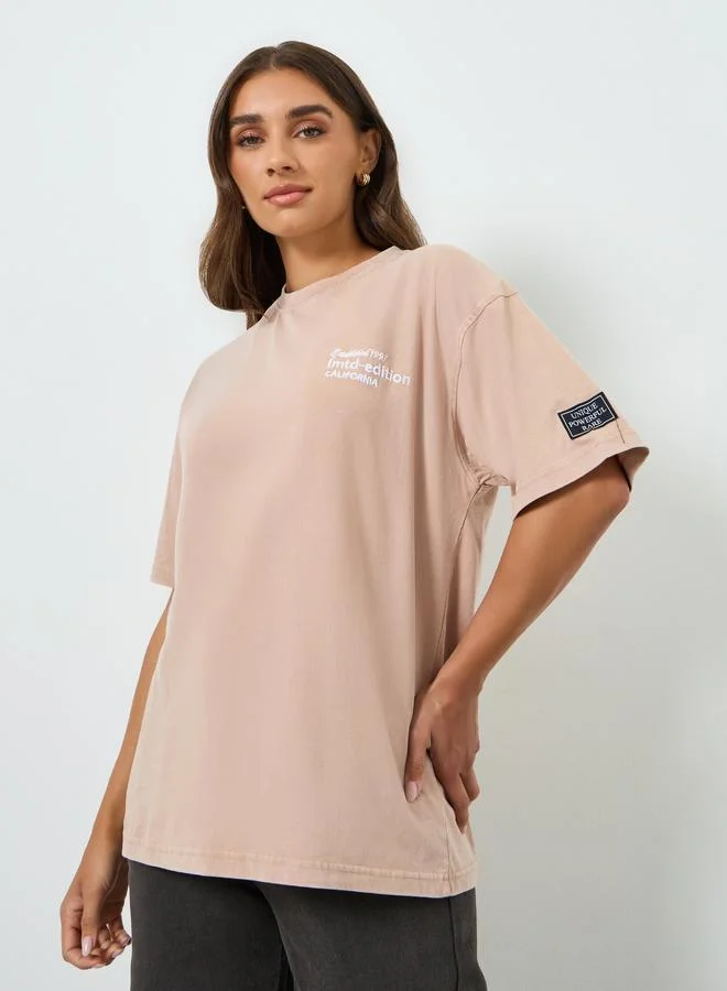 Women's Oversized Slogan T-Shirt Beige