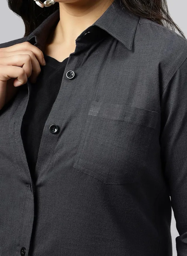 Long Cotton Lycra Denim Maternity Shirt – image 4