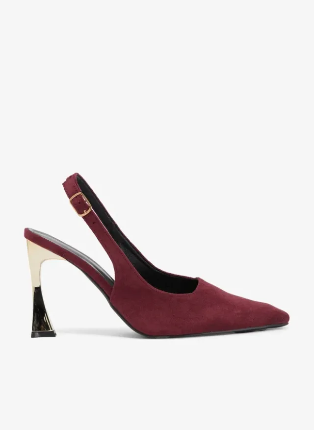 Statement Heel Slingback Pumps Burgundy