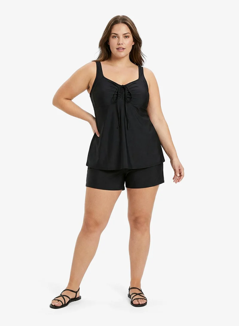 Ruched Swim Top and Shorts Set Black