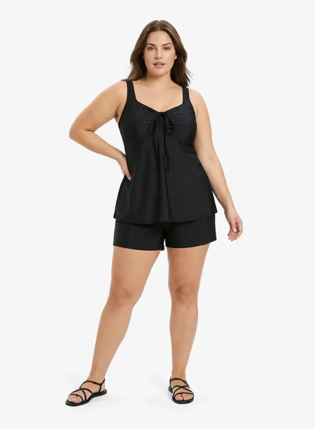 Ruched Swim Top and Shorts Set Black