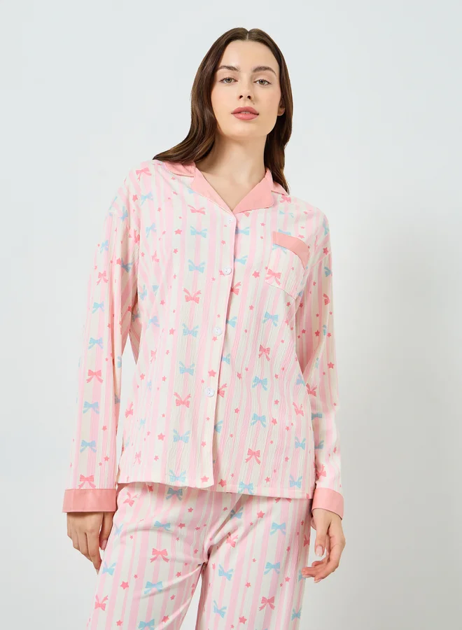 Women's Bow Print Pajama Set Pink