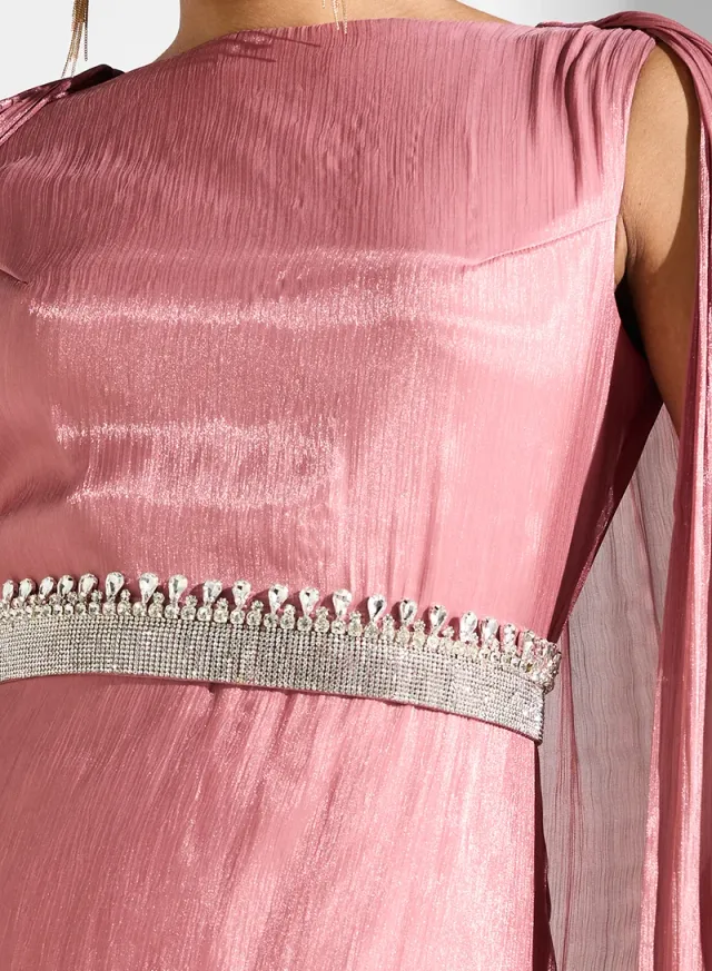 Dusty Rose Maxi Fit & Flare Evening Dress with Exaggerated Trail – image 4