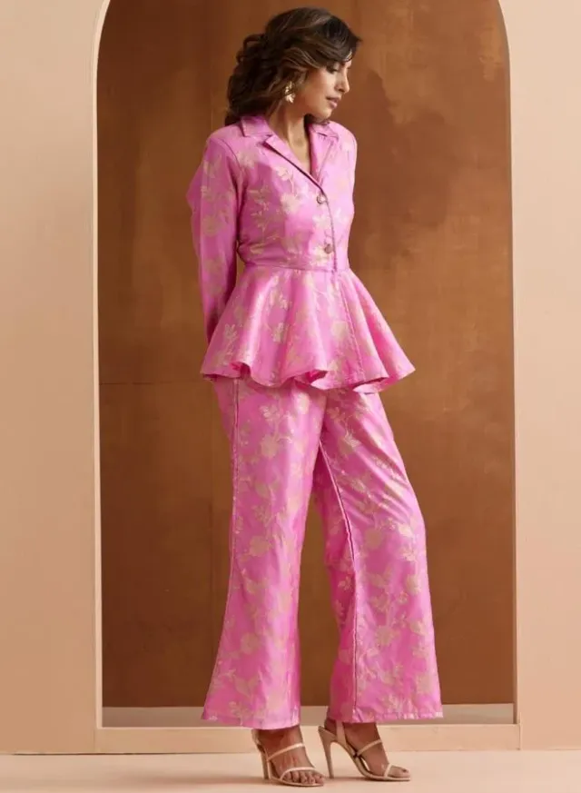 Ishin Women's Lilac Embroidered Poly Silk Tunic and Palazzo Set – image 3