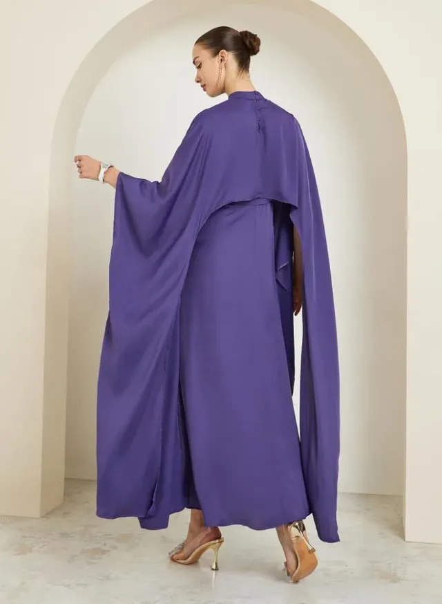 Satin Cape Sleeve Maxi Dress Purple – image 5
