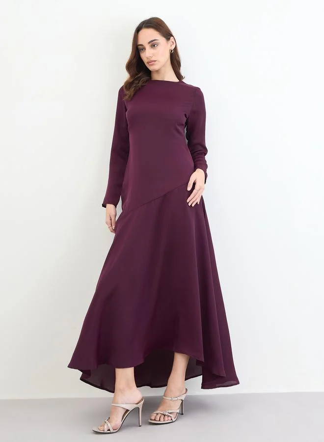 Long Sleeve A-Line Maxi Dress Deep Burgundy
