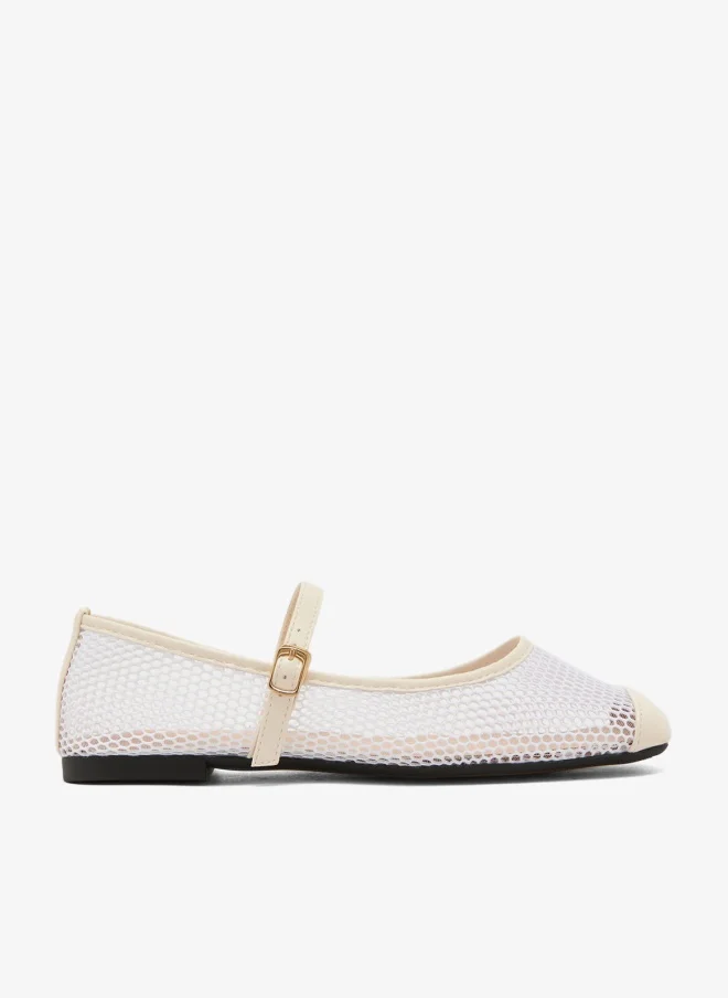 Mesh Detail Mary Janes Beige