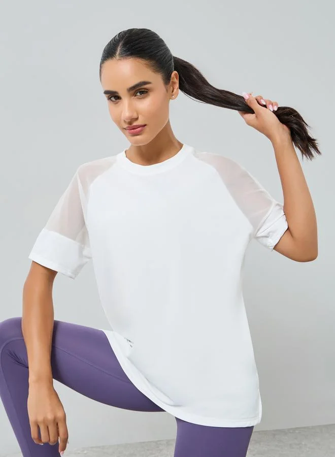 Women's Shoulder Mesh Panel Top White