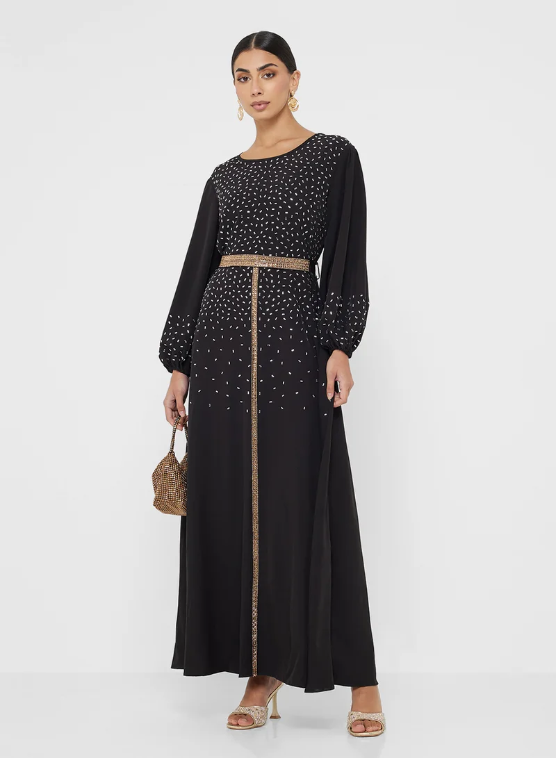 Embellished A-line Dress Black