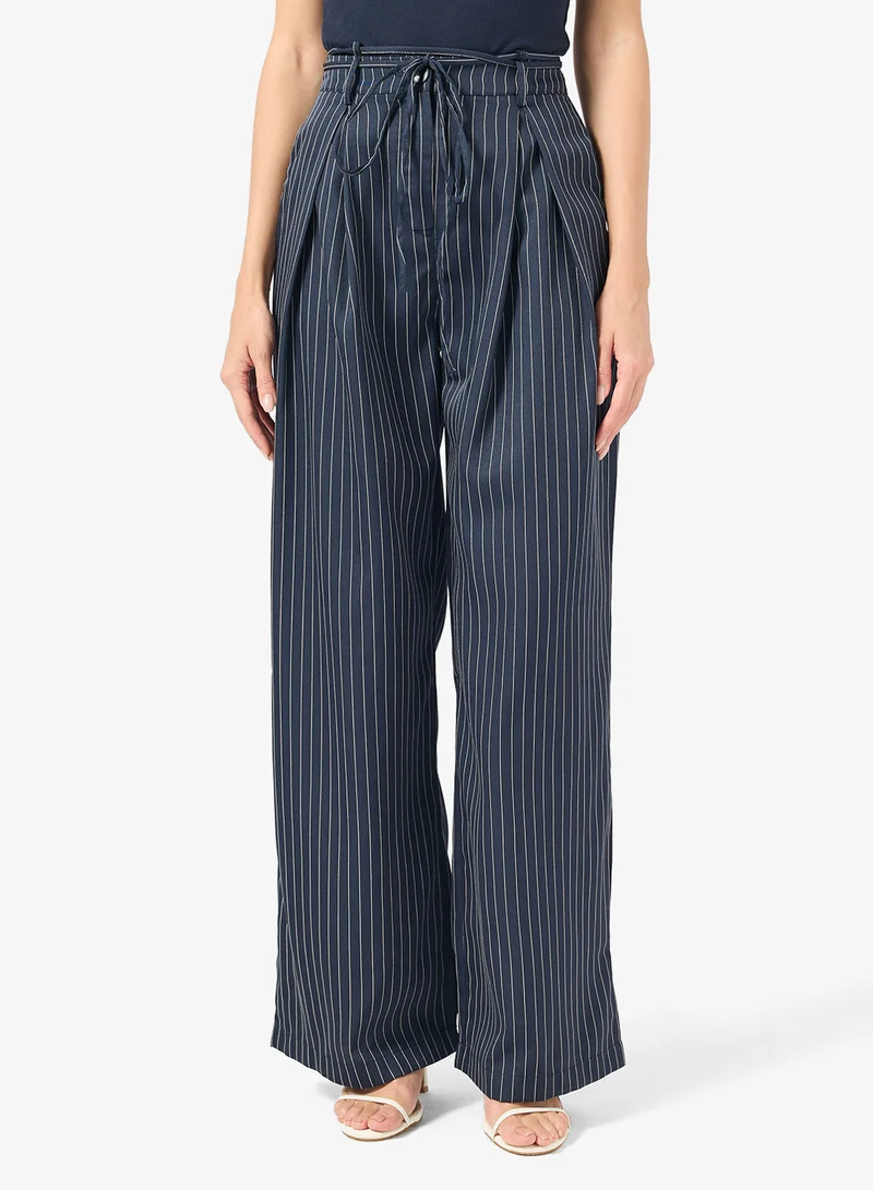 Pleated Pinstripe Trousers Black