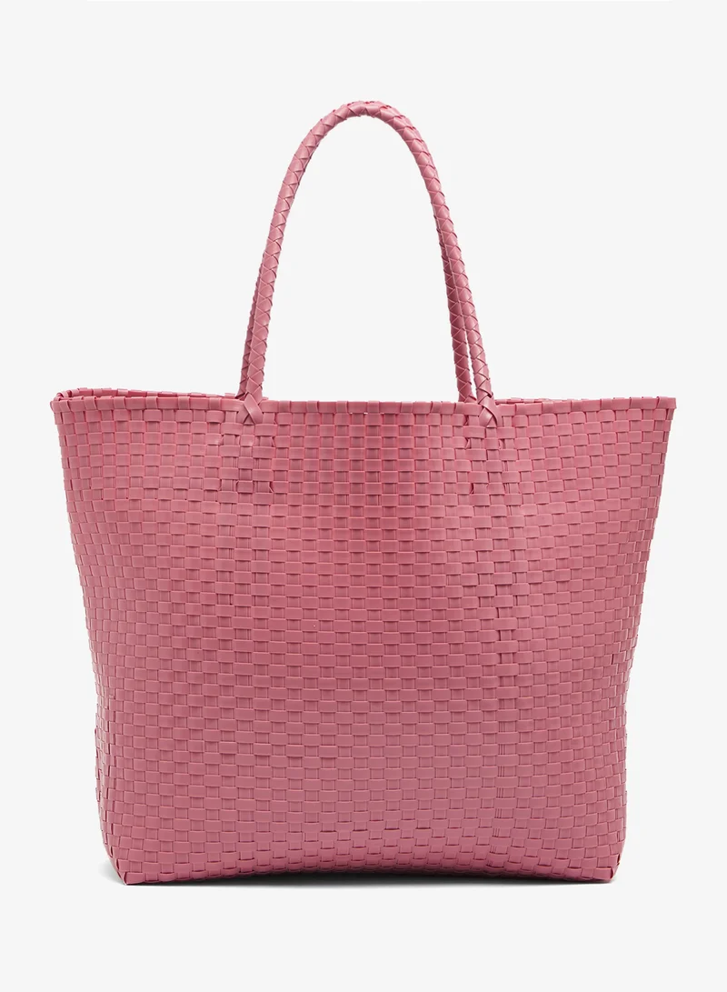 Woven Texture Handle Tote Pink