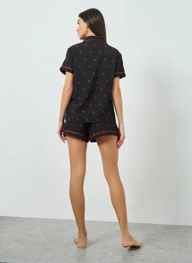 Cherry Print Shirt and Shorts Set Black – image 6