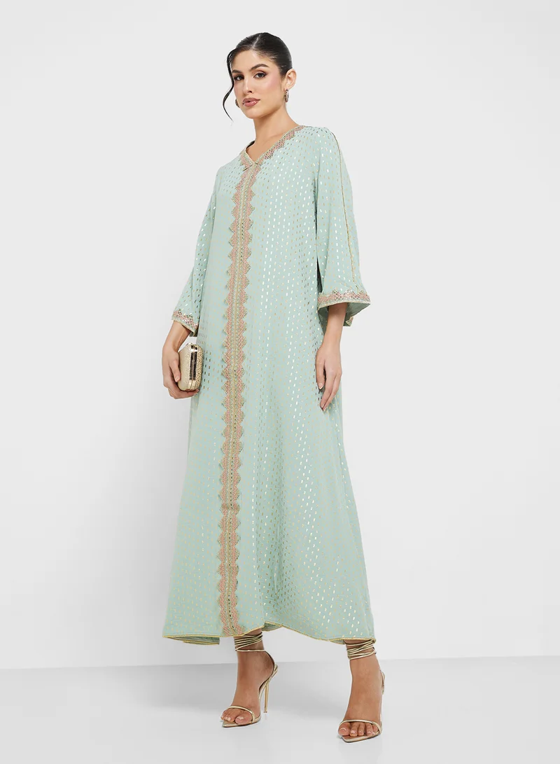 Embroidered Jalabiya Green