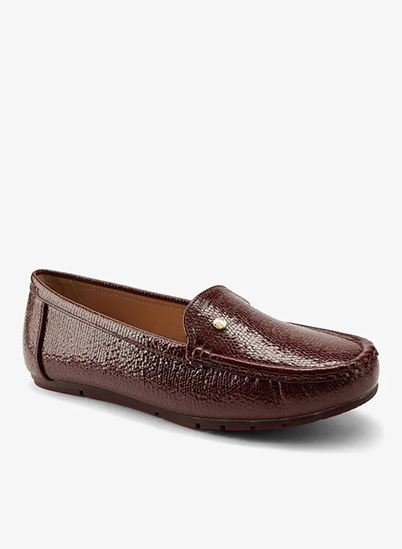 Textured Slip-On Moccasins Dark Sienna