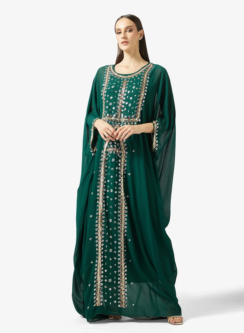 Embroidered Cape Abaya Green