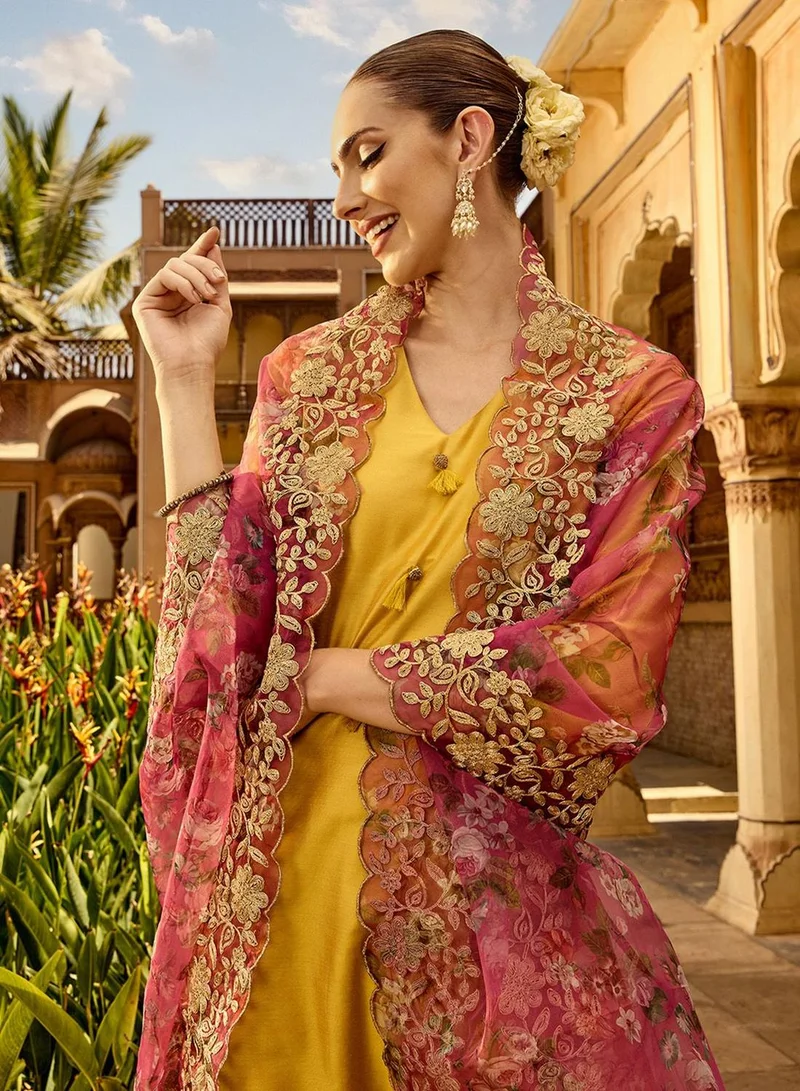 Women's Self Design Kurta Palazzo Set - Yellow