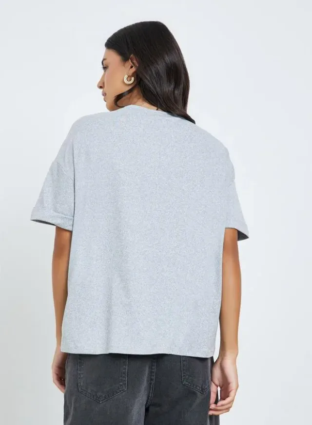 Slogan Print Oversized T-Shirt Grey – image 5