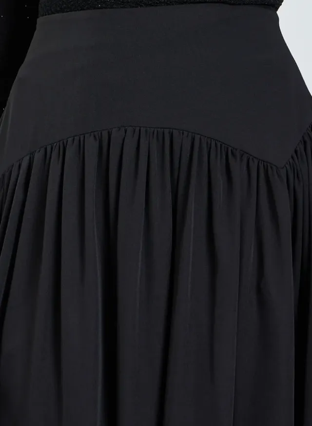 Wide Waistband Pleated Maxi Skirt Black – image 3
