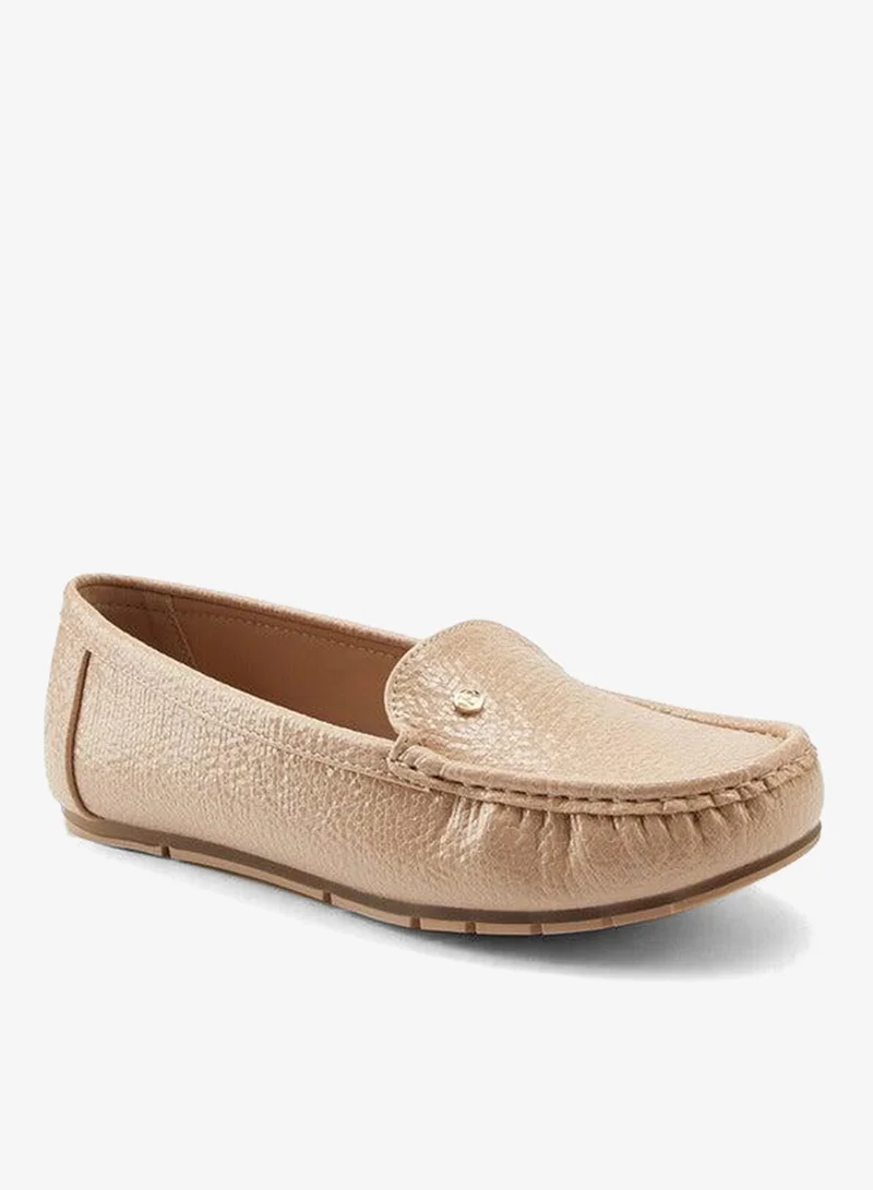 Textured Slip-On Moccasins Pale Beige