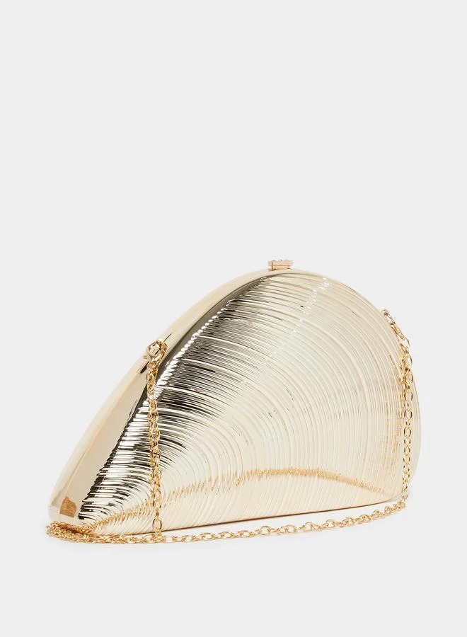 Gold Metallic Shell Clutch Mustard Yellow