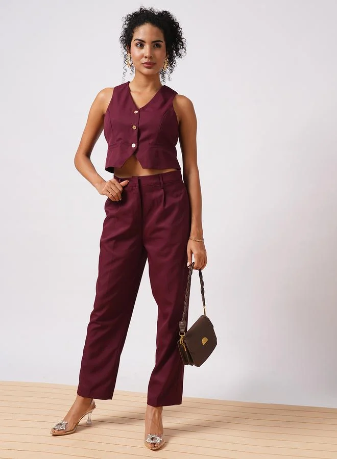 V-Neck Vest and Trousers Co-ord Set Red