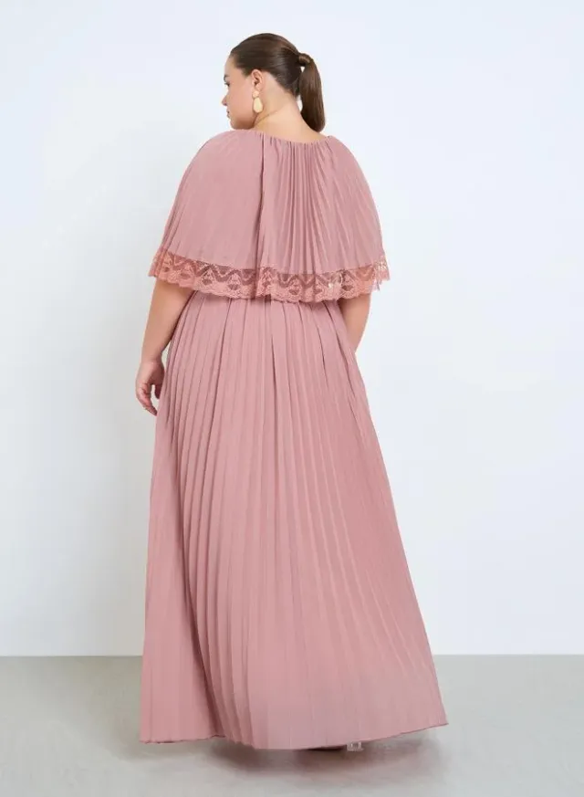 Plus Size Lace Cape Maxi Dress Teal – image 4