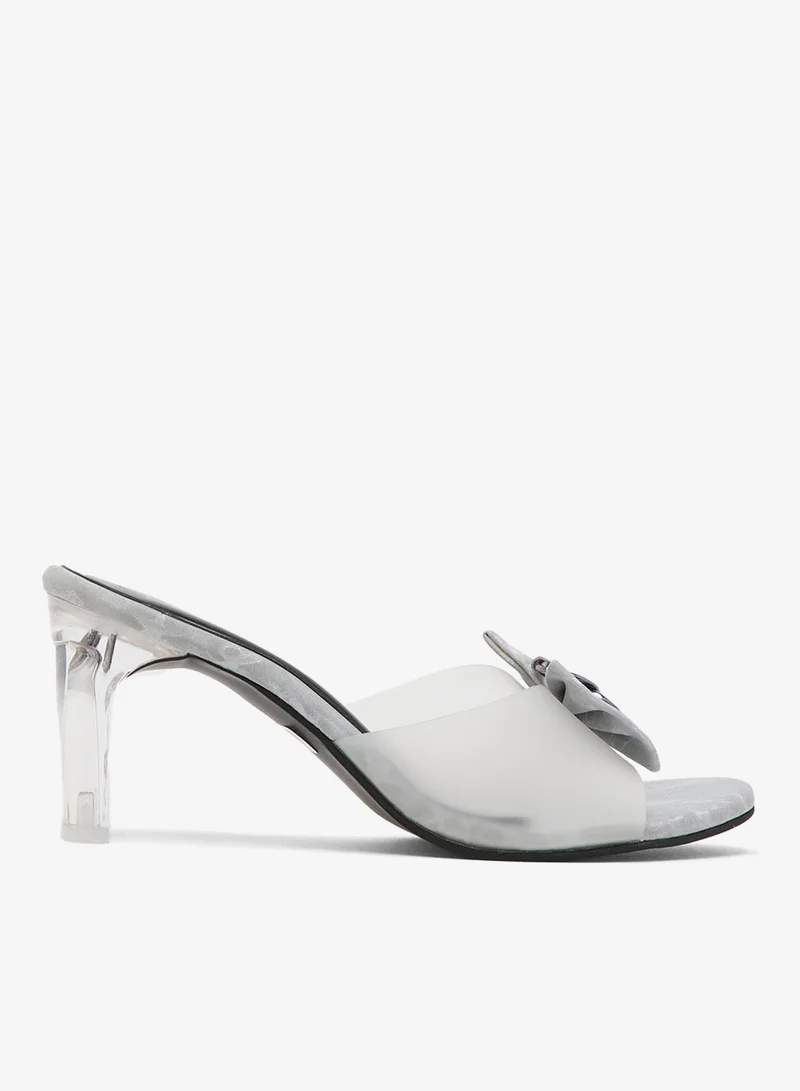 Bow High Heel Sandals Silver