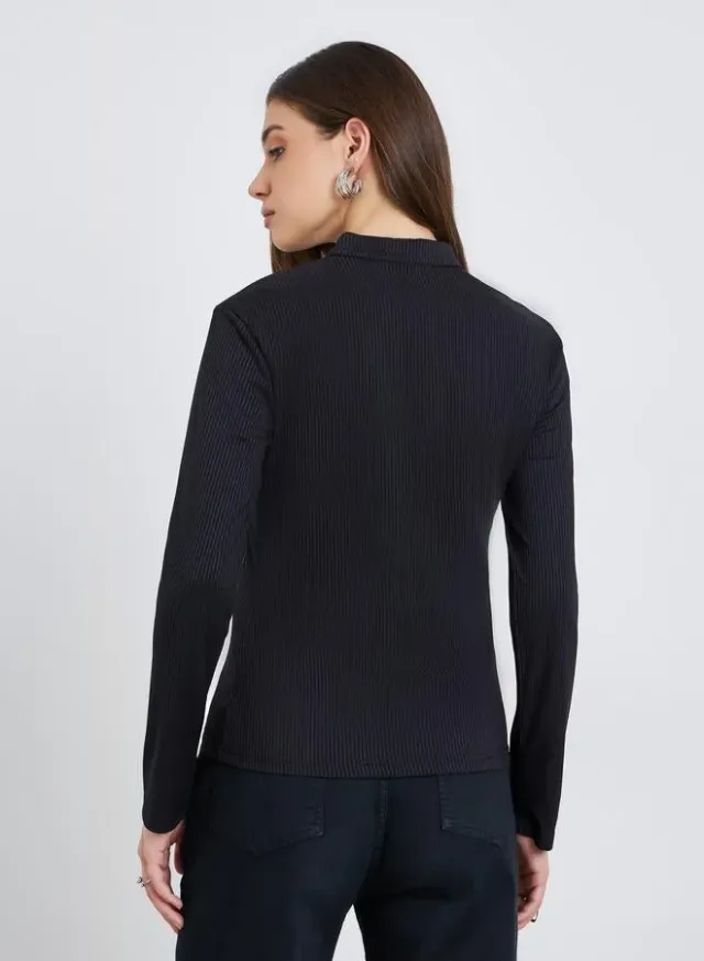 Mandarin Collar Knit Top Black – image 4