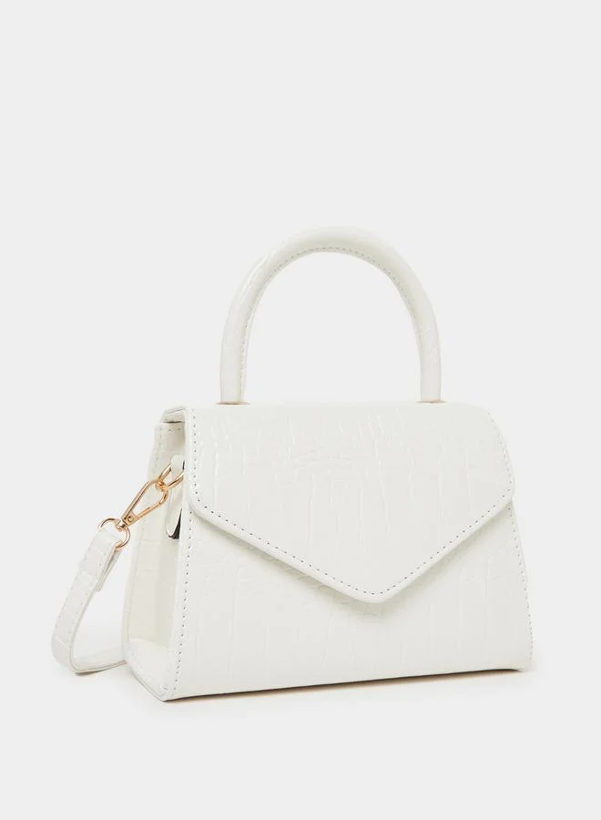 Textured Handbag with Detachable Strap White