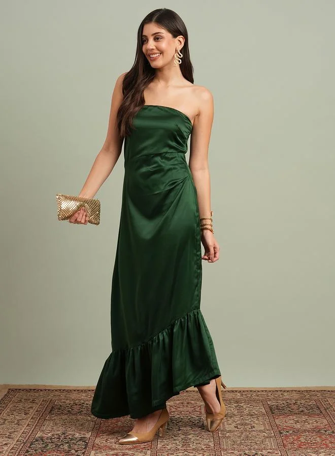 Ruffle Hem Bandeau Maxi Dress Dark Green