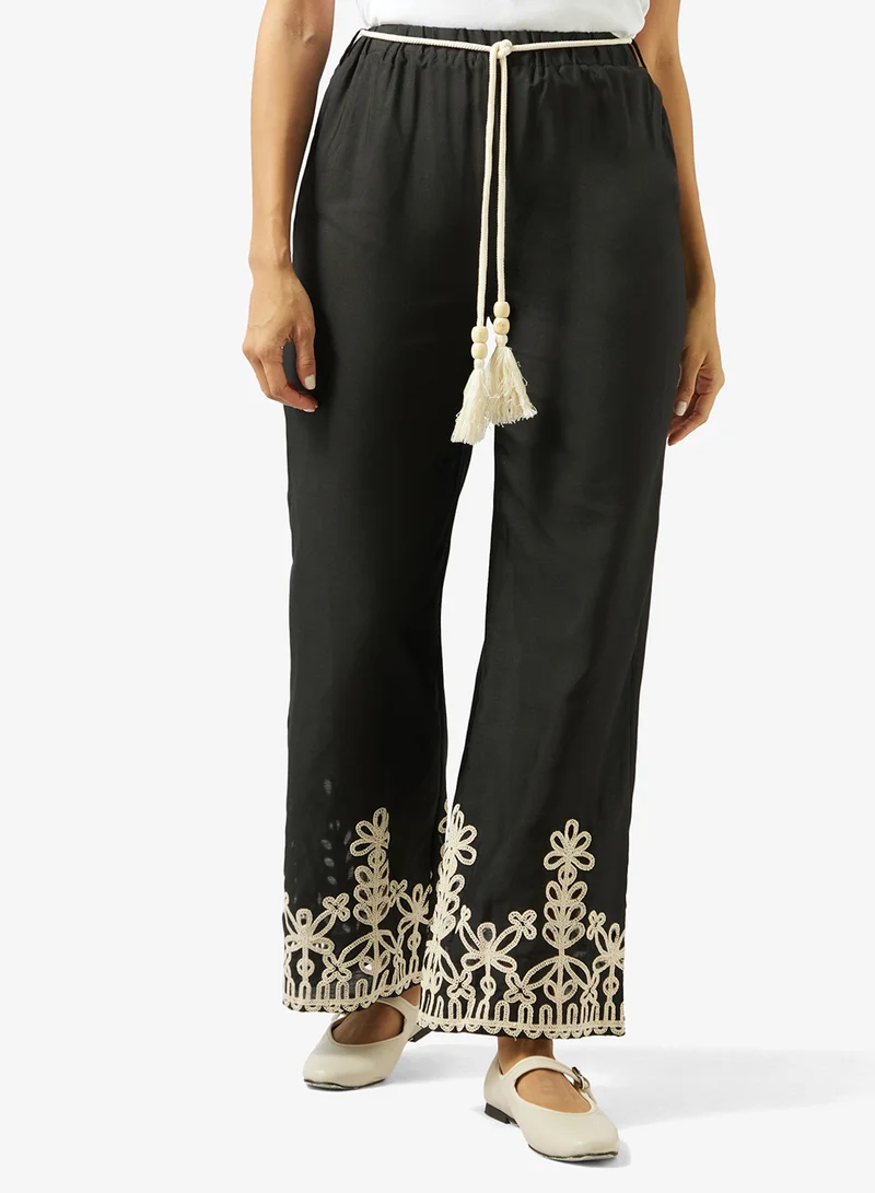 Embroidered Hem Trousers
